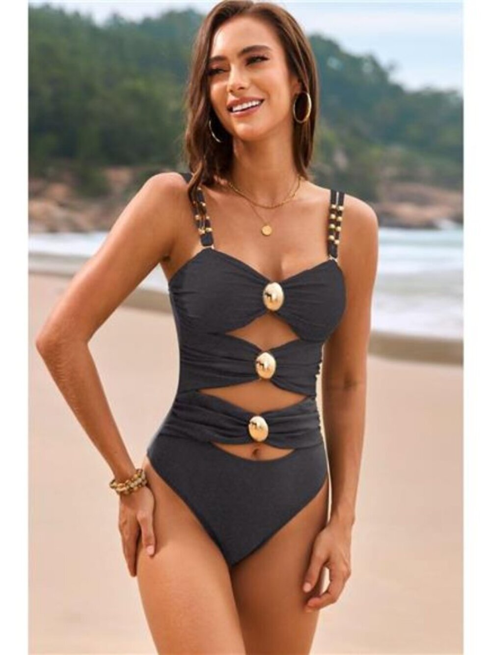Cutout Ruched Sweetheart Neck One-Piece Swimwear